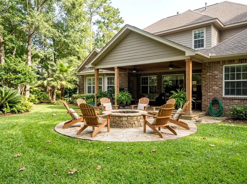 Large Natural cedar Masonry Tropical fire pit