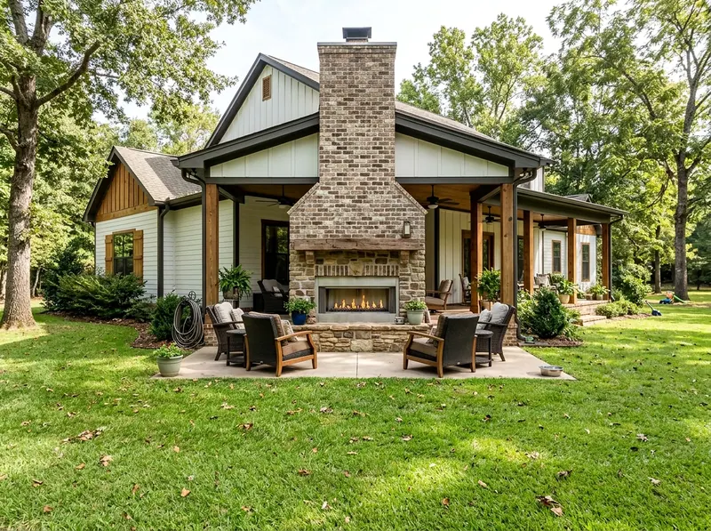 Standard Charcoal Linear gas Farmhouse fireplace