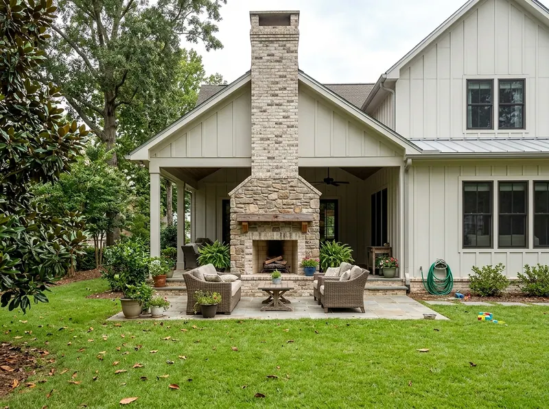 Standard White Masonry Modern Farmhouse fireplace