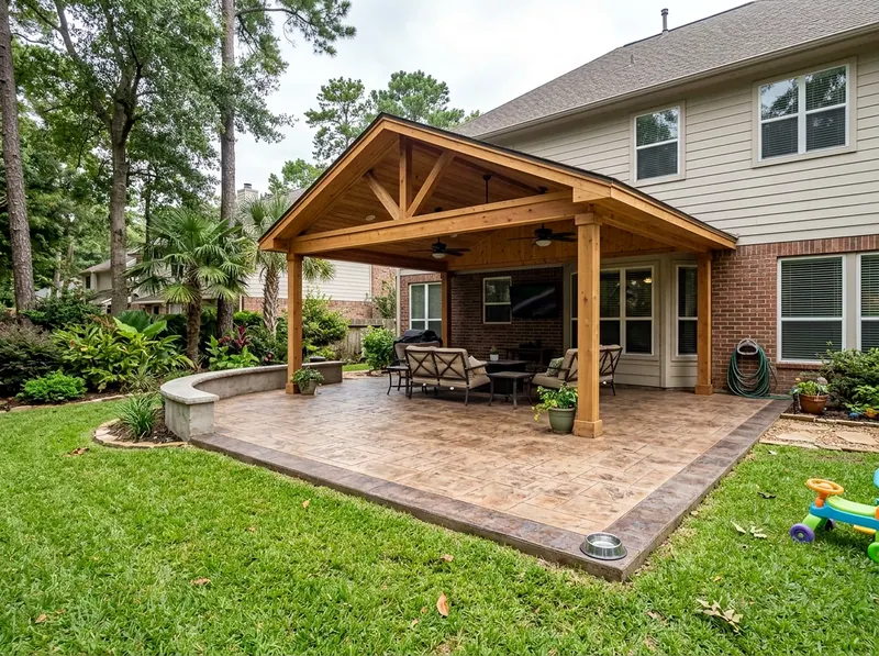 600 sq ft Natural cedar Stamped Tropical pavers & patio
