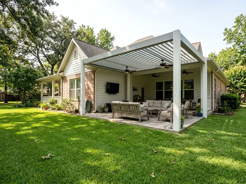 200 sq ft White Louvered Farmhouse Louvered pergola