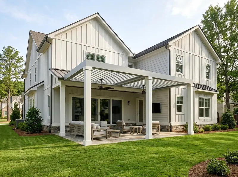 300 sq ft White Louvered Modern Farmhouse Louvered pergola