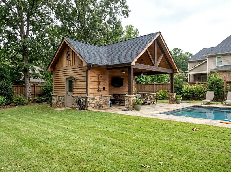 Smaller yard Charcoal With a bath Craftsman pool house