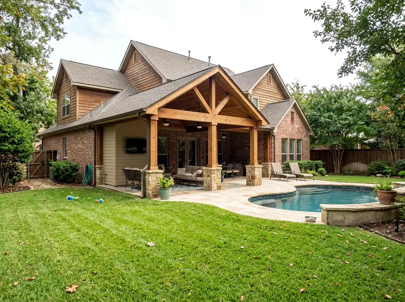 Smaller yard Limestone Standard finish Craftsman shotcrete pool