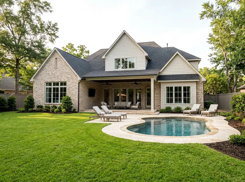 Smaller yard Limestone Standard finish Modern shotcrete pool