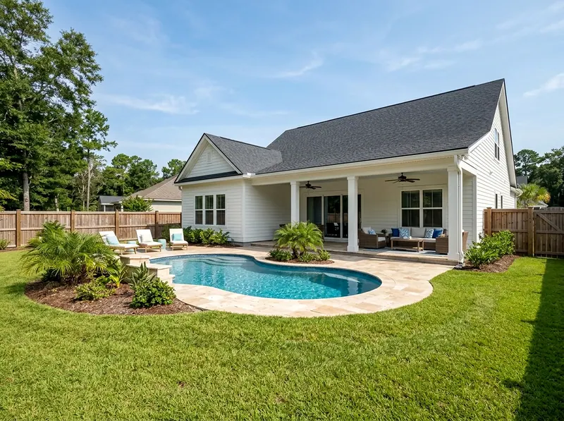 Smaller yard Limestone Value finish Coastal shotcrete pool