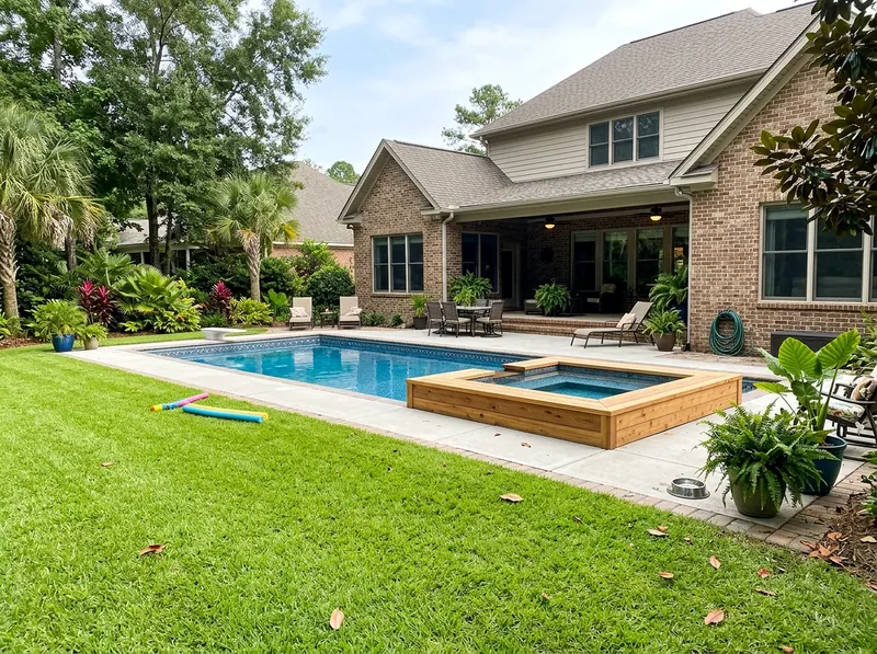 Large yard Natural cedar Standard liner Tropical vinyl liner pool