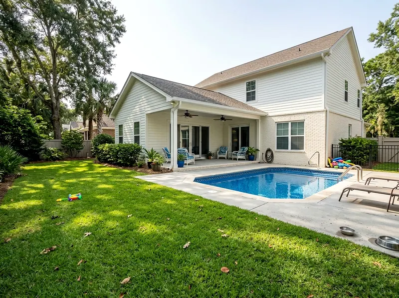 Smaller yard Limestone Standard liner Coastal vinyl liner pool